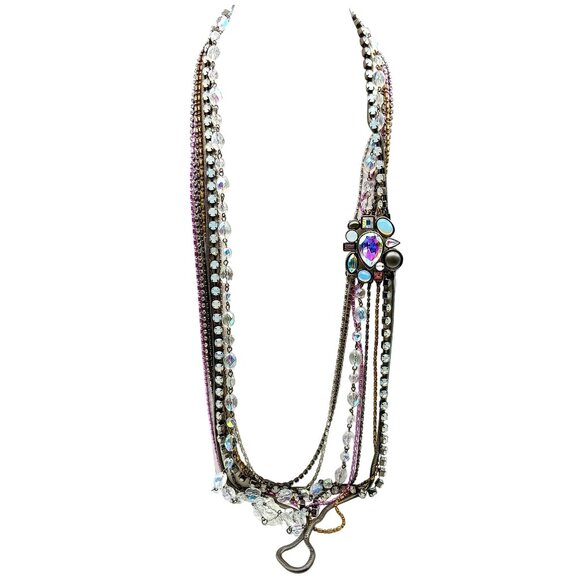 Multilayered Chicos Vintage Statement Necklace with Crystal Beads and Gems